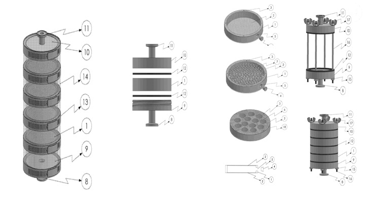 A modular column with pods or pucks holding same or different resins to drain bioreactor content to capture expressed proteins.